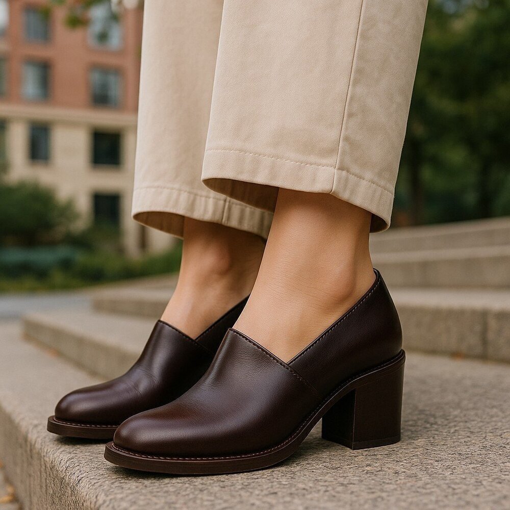 Free Lance Paris Chunky Heel Pumps Heels Shoes Brown Leather Women's 35/US 4